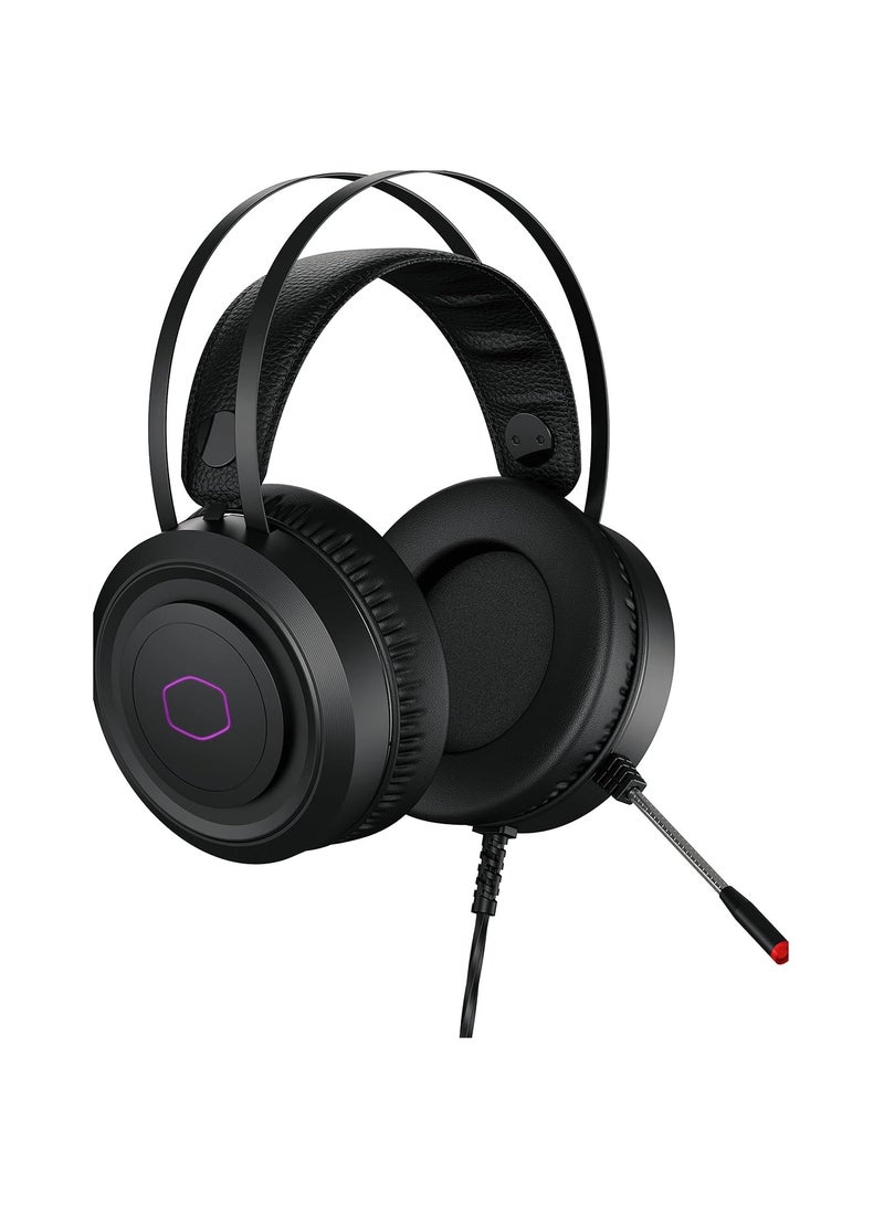 COOLER MASTER CH321 Gaming Headset – Over-Ear Headphones, 50 mm Neodymium Audio Drivers, Omni-Directional Microphone, Removeable PU-Leather Ear Cups, PC & Console Compatible – USB Type A 