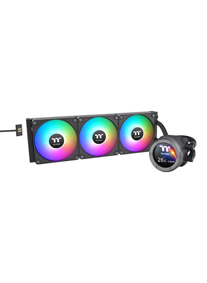 ثيرمال تيك مبرد سائل متعدد الإمكانات TH360 V2 Ultra ARGB Sync، شاشة TFT-LCD مقاس 2.1 بوصة، مبرد 360 مم، سرعة مروحة 2000 دورة في الدقيقة، تدفق هواء للمروحة 57.05 CFM، | CL-W415-PL12SW-A  - Image 1