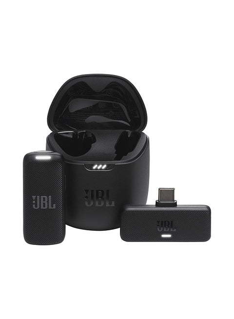 Quantum Stream Wireless USB-C - Wearable Wireless Streaming Microphone for Crystal Clear Recordings, 24 Hours of Recording time, Plus Speed Charge, Included Windscreen for Noise Reduction JBLSTRMWLUSBCBLK Black