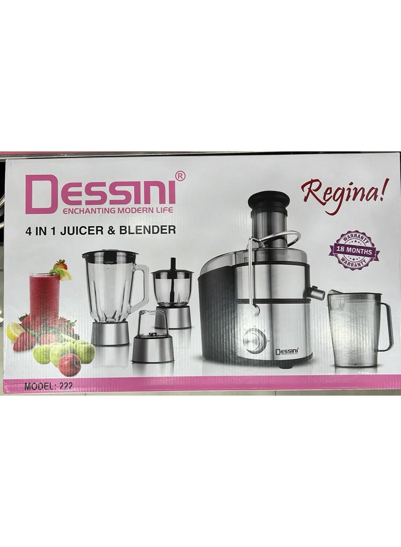 DESSINI 4 In 1 Juicer & Blender With 85mm Big Diamenter Feed Tube 2 L 1000 W 222 Juicer And Llender Black/Silver/Clear  - Image 2