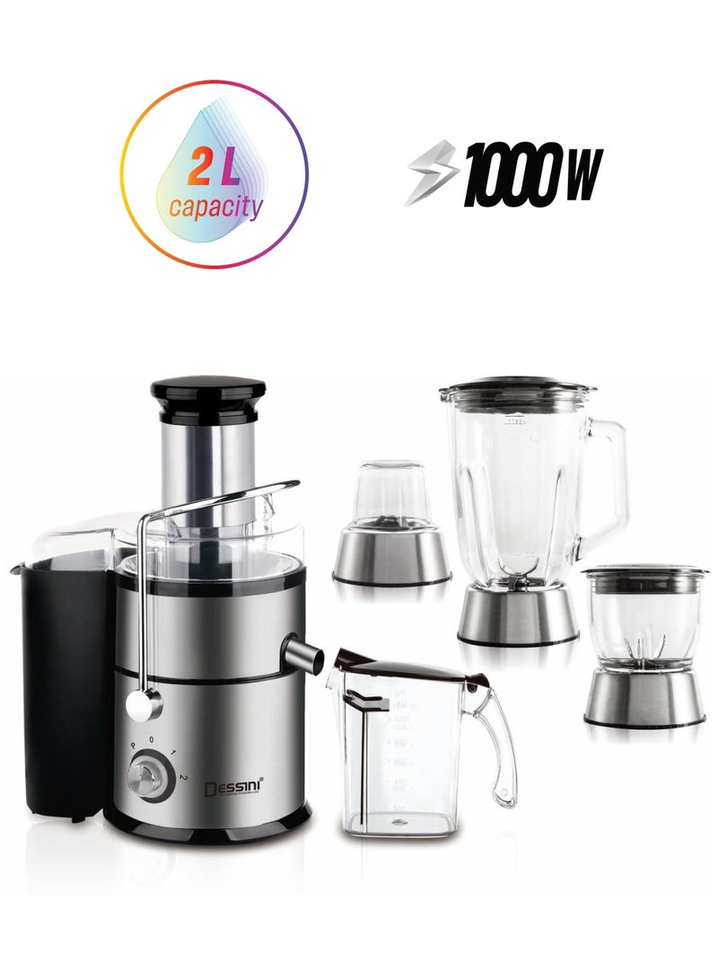 DESSINI 4 In 1 Juicer & Blender With 85mm Big Diamenter Feed Tube 2 L 1000 W 222 Juicer And Llender Black/Silver/Clear  - Image 1