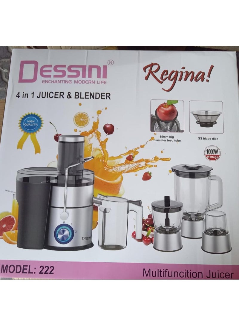 DESSINI 4 In 1 Juicer And Blender With 85mm Big Diamenter Feed Tube 2 L 1000 W Juicer/Blender 222 Black/Silver/Clear  - Image 3