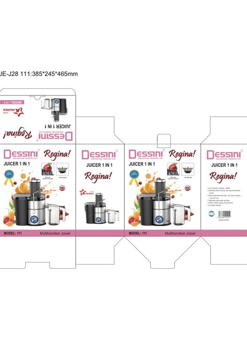 DESSINI 4 In 1 Juicer And Blender With 85mm Big Diamenter Feed Tube 2 L 1000 W Juicer/Blender 222 Black/Silver/Clear  - Image 2