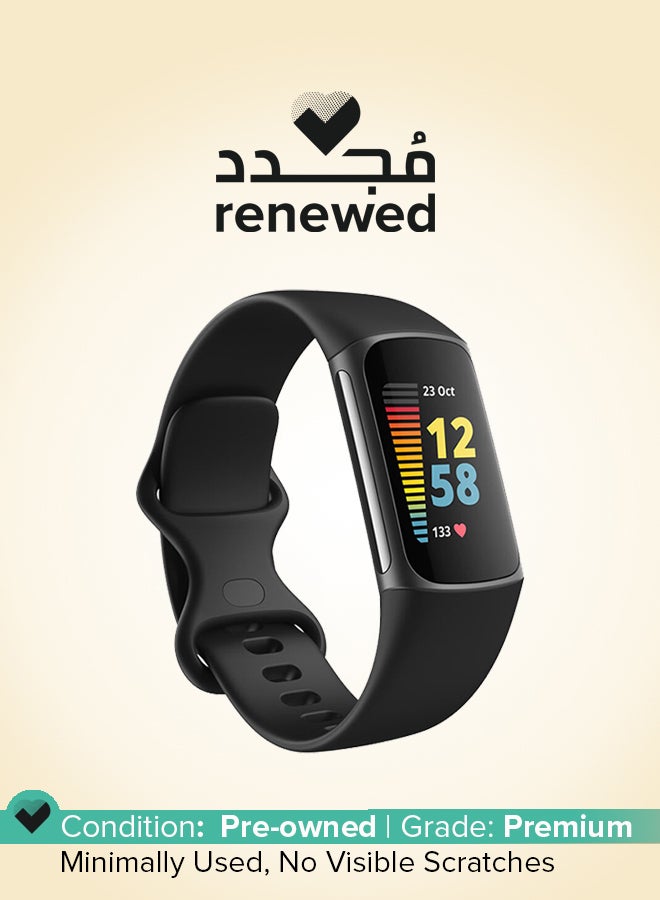 Fitbit Renewed - Charge 5 Advanced Fitness + Health Tracker Black/Graphite Stainless Steel - Image 1