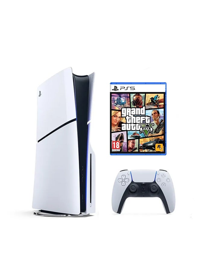 Sony - PlayStation 5 Slim Console Disc (UAE Version) With Controller and Grand Theft Auto V - New Model 2023 - Image 1