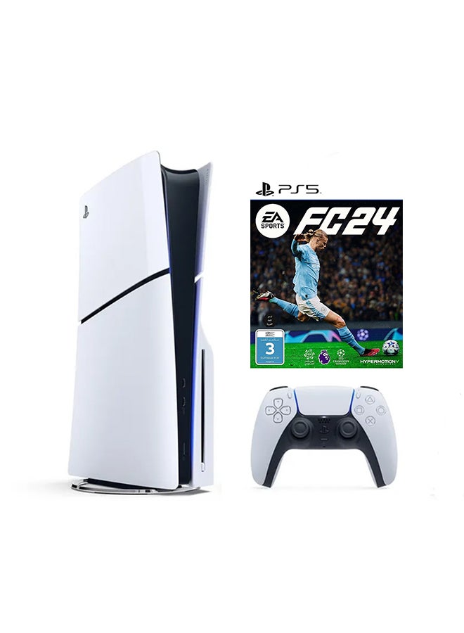 سوني - قرص وحدة تحكم بلاي ستيشن 5 (إصدار الإمارات العربية المتحدة) مع وحدة تحكم وEA Sports FC 24 - موديل جديد 2023 - Image 1