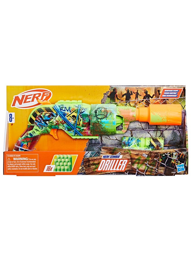 NERF - Nerf Zombie Driller Dart Blaster, 16 Nerf Elite Darts, Rotating 5 Dart Cylinder, Removable Scope, Outdoor Games, Ages 8+ - Image 1