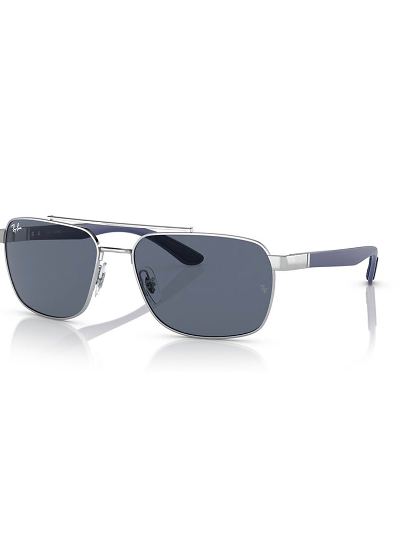 Unisex Rectangular Shape Stainless Steel Sunglasses RB3701 924387 59 - Lens Size: 59 Mm - Polished Silver