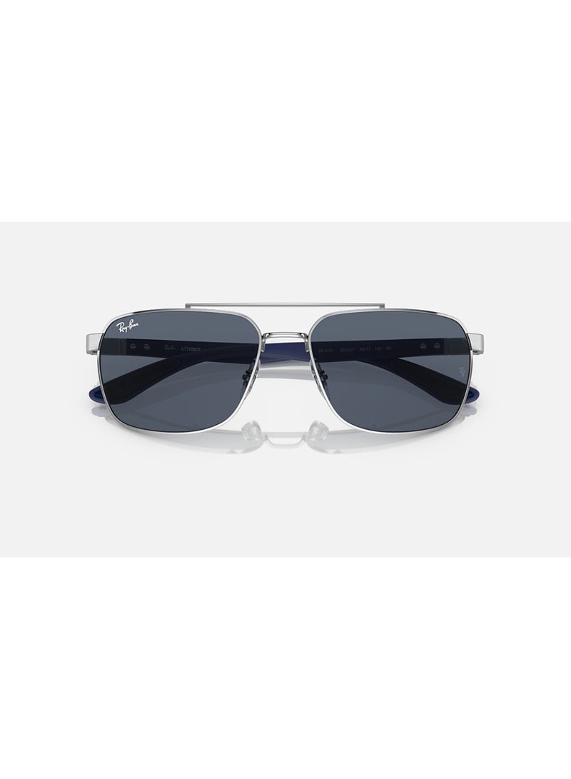 Unisex Rectangular Shape Stainless Steel Sunglasses RB3701 924387 59 - Lens Size: 59 Mm - Polished Silver
