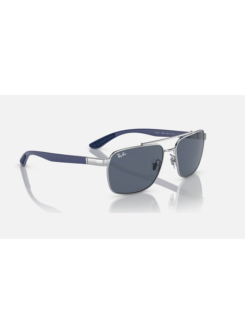 Unisex Rectangular Shape Stainless Steel Sunglasses RB3701 924387 59 - Lens Size: 59 Mm - Polished Silver