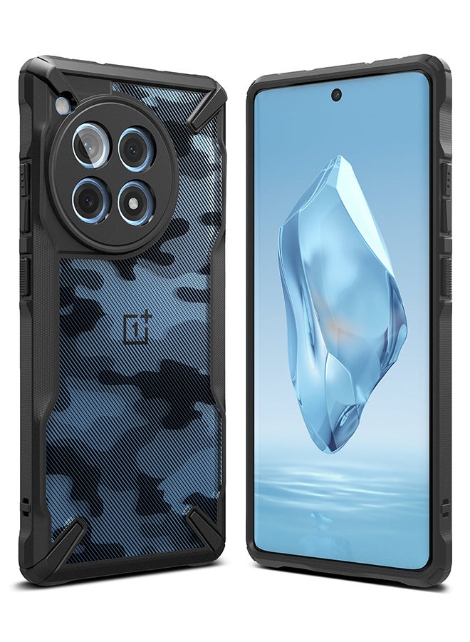 Ringke Fusion-X Compatible With OnePlus 12R 5G Case Cover Transparent Hard Back Soft Flexible TPU Bumper Shockproof Protection Back Cover Camo Black - Image 1