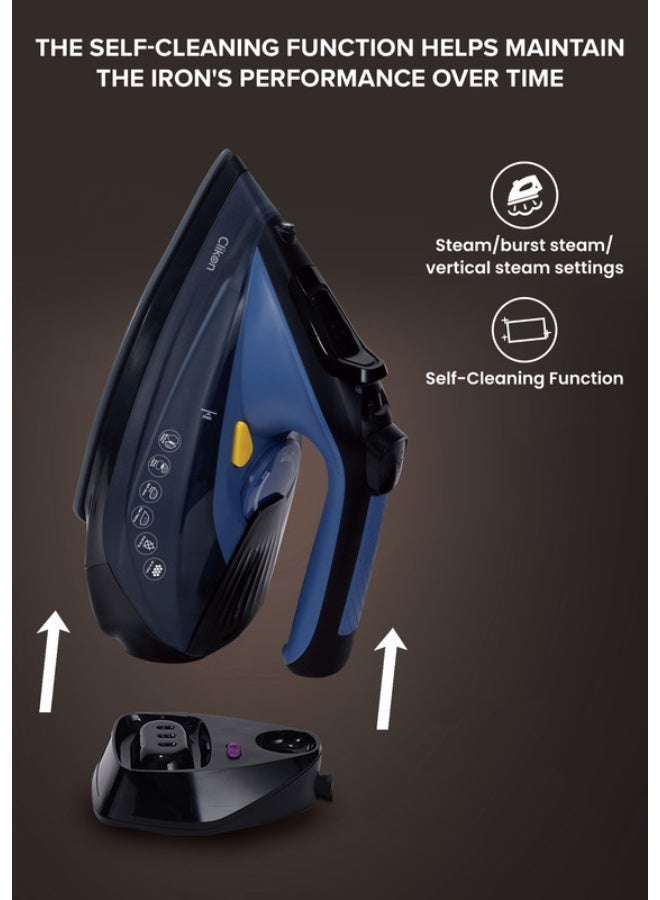 Clikon Cord & Cordless Steam Iron With Ceramic Coated Nonstick Soleplate, Anti Drip Function, Variable Steam Levels, 2 Year Warranty 230 ml 2400 W CK4129 Blue/Black - Image 3
