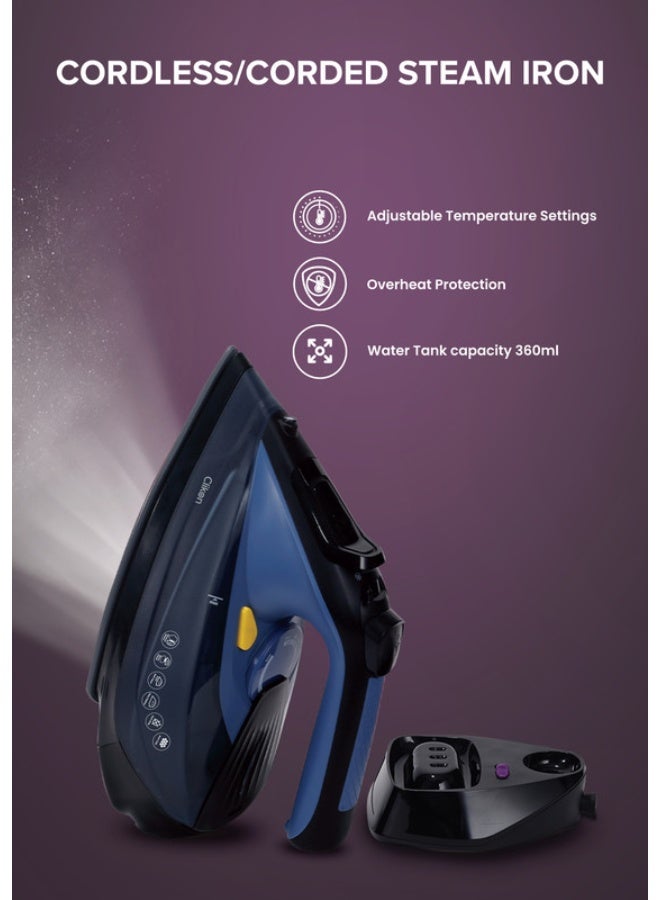 Clikon Cord & Cordless Steam Iron With Ceramic Coated Nonstick Soleplate, Anti Drip Function, Variable Steam Levels, 2 Year Warranty 230 ml 2400 W CK4129 Blue/Black - Image 4
