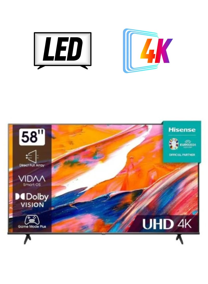 Hisense 58 Inch 4K UHD Smart Tv With Dolby Vision Pixel Tuning 1 Year Full Warranty 58A62KS Black  - Image 1