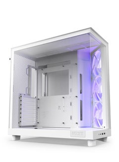 ان زد اكس تي علبة تدفق هواء مدمجة ثنائية الغرف من طراز H6 Flow RGB CC-H61FW-R1 متوسطة الحجم تتضمن 3 مراوح RGB مقاس 120 مم ولوحات زجاجية بانورامية ولوحات تدفق هواء عالية الأداء وإدارة الكابلات باللون الأبيض  - Image 2