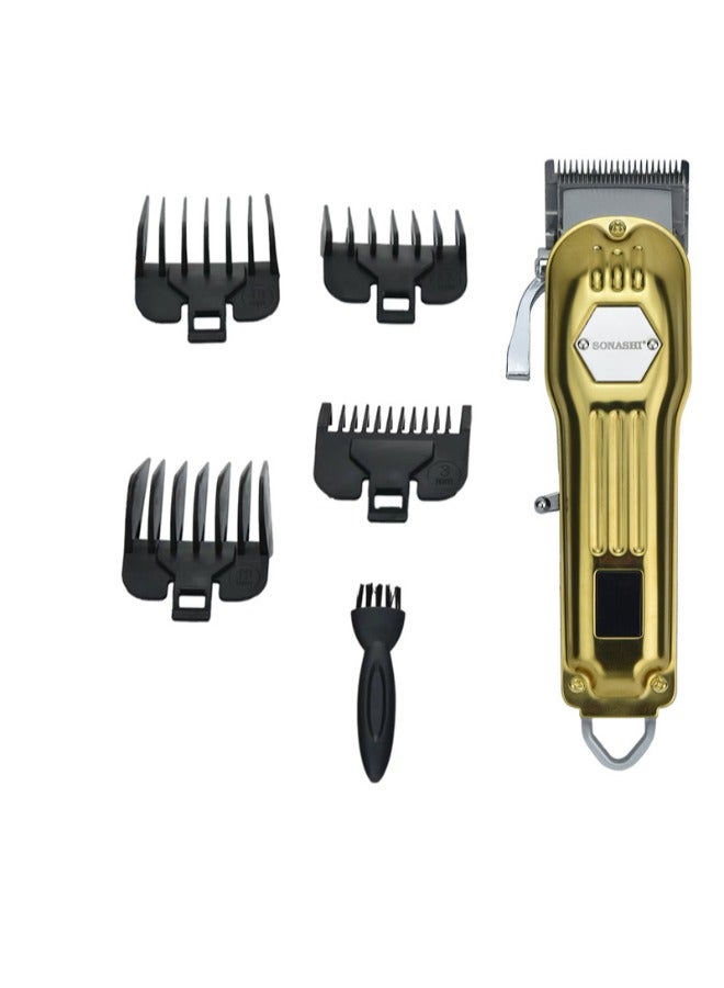 SONASHI - Rechargeable Hair Clipper With Digital LCD Display 3 Hours Continuous Working Sharp And Carbon Steel Blade with High-Quality Metal Body Chargeable and Cordless Power 1000mA Golden SHC-1061 Golden - Image 1