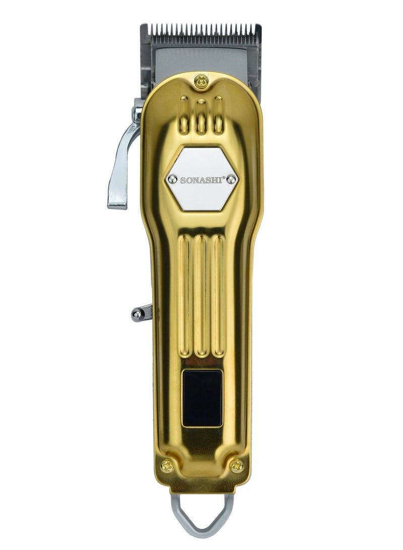 SONASHI - Rechargeable Hair Clipper With Digital LCD Display 3 Hours Continuous Working Sharp And Carbon Steel Blade with High-Quality Metal Body Chargeable and Cordless Power 1000mA Golden SHC-1061 Golden - Image 1