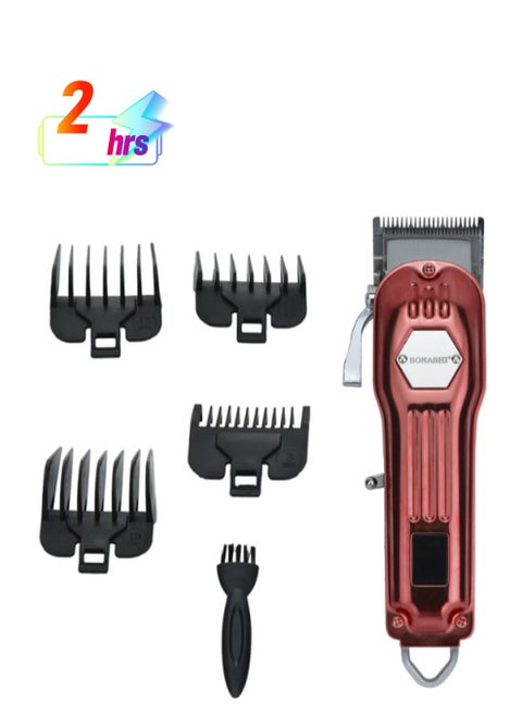 Rechargeable Hair Clipper With Digital LCD Display 3 Hours Continuous Working Sharp And Carbon Steel Blade with High-Quality Metal Body Chargeable and Cordless Power 1000mA Red SHC-1061 Red