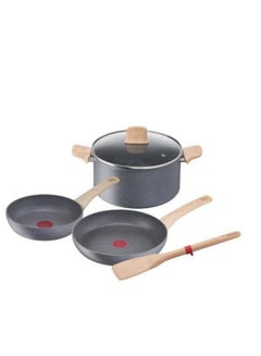 تيفال TEFAL طقم أواني طهي | Natural Force طقم من 5 قطع | قدر 24 سم / مقالي 20/24 سم / ملعقة | طلاء Mineralia+ غير لاصق | معادن طبيعية | مؤشر Thermo-signal | صنع في فرنسا | ضمان لمدة سنتين | G2669282 24سم  - Image 1