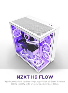ان زد اكس تي علبة ألعاب كمبيوتر H9 Flow ثنائية الغرف ATX متوسطة الحجم – لوحة علوية مثقبة عالية التدفق للهواء – ألواح أمامية وجانبية من الزجاج المقسّى – دعامة مشعاع 360 مم – إدارة الكابلات – أبيض  - Image 2