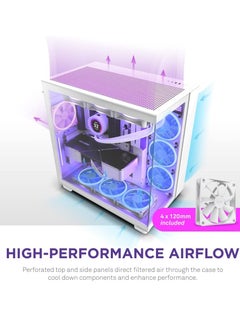 ان زد اكس تي علبة ألعاب كمبيوتر H9 Flow ثنائية الغرف ATX متوسطة الحجم – لوحة علوية مثقبة عالية التدفق للهواء – ألواح أمامية وجانبية من الزجاج المقسّى – دعامة مشعاع 360 مم – إدارة الكابلات – أبيض  - Image 4