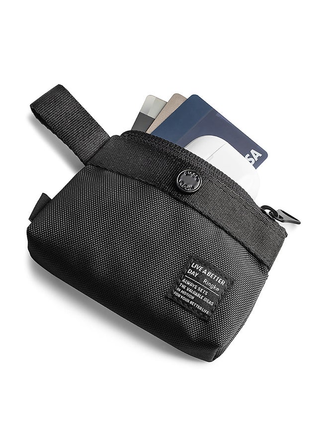 Ringke Mini Pouch [2-Way Bag Miniature] Nylon Carrying Pouch Small Bag for AirPods, Galaxy Buds, Earphones, Cards, ID - Black  - Image 1