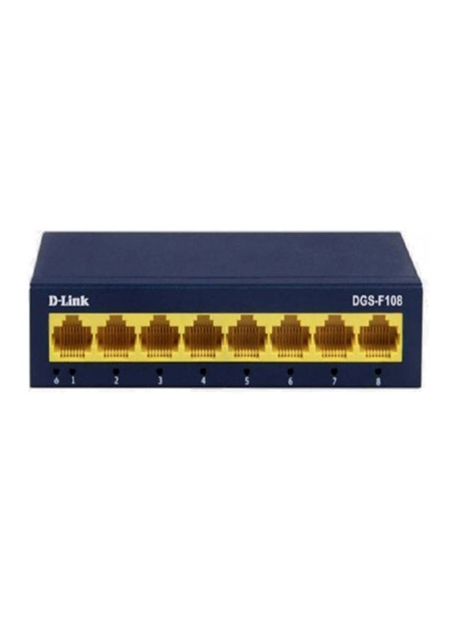 D-Link 8 Port Gigabit Desktop Unmanaged Switch, Up To 2Gbps Duplex Mode, Energy Saving, Plug and Play Installation, 4K Mac Address Capacity | DGS-F108 Blue 