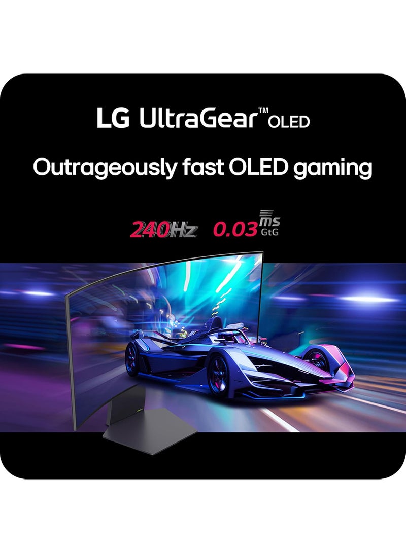 LG - 45 inch Ultragear OLED Curved Gaming Monitor WQHD 800R 240Hz 0.03ms DisplayHDR True Black 400 AMD FreeSync Premium Pro NVIDIA G-Sync HDMI 2.1 DisplayPort Tilt/Height/Swivel Stand 45GS95QE Black - Image 1