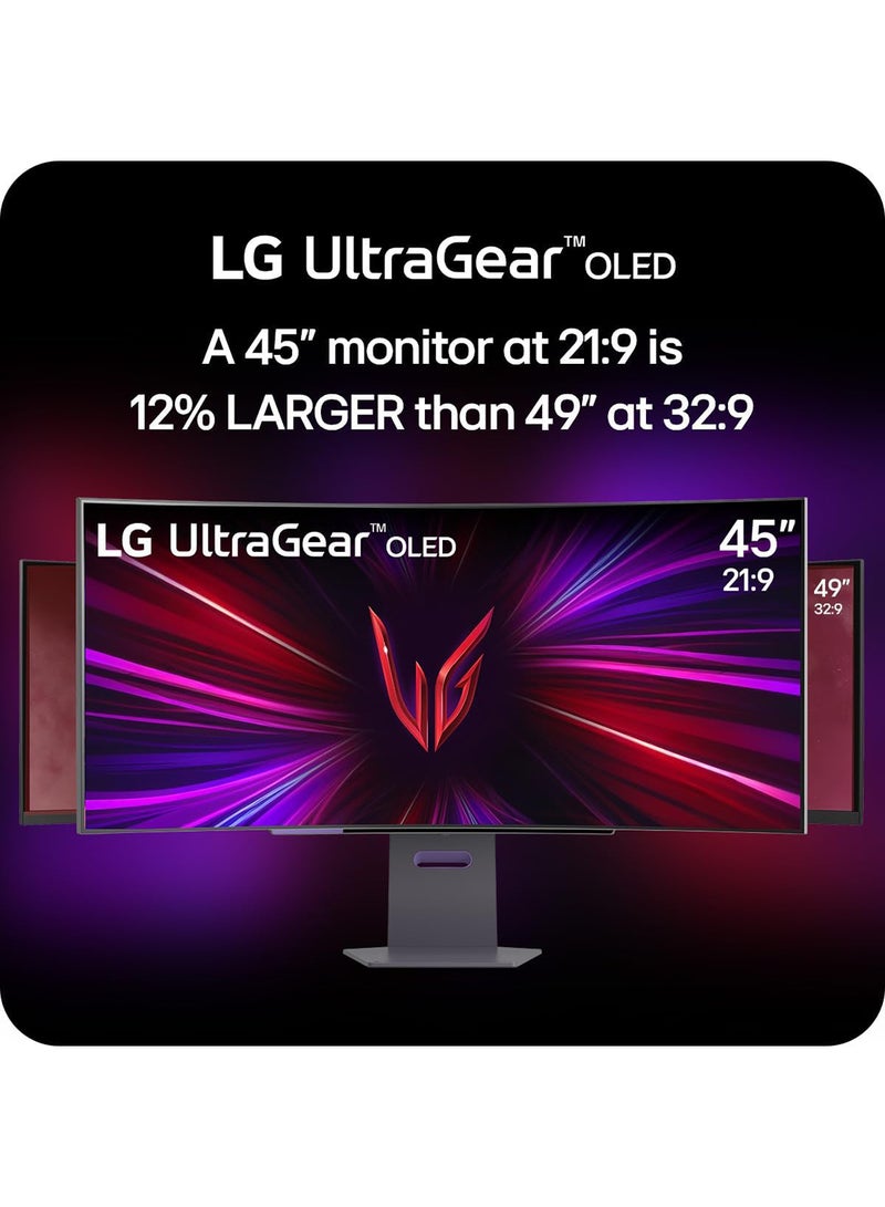 LG - 45 inch Ultragear OLED Curved Gaming Monitor WQHD 800R 240Hz 0.03ms DisplayHDR True Black 400 AMD FreeSync Premium Pro NVIDIA G-Sync HDMI 2.1 DisplayPort Tilt/Height/Swivel Stand 45GS95QE Black - Image 1