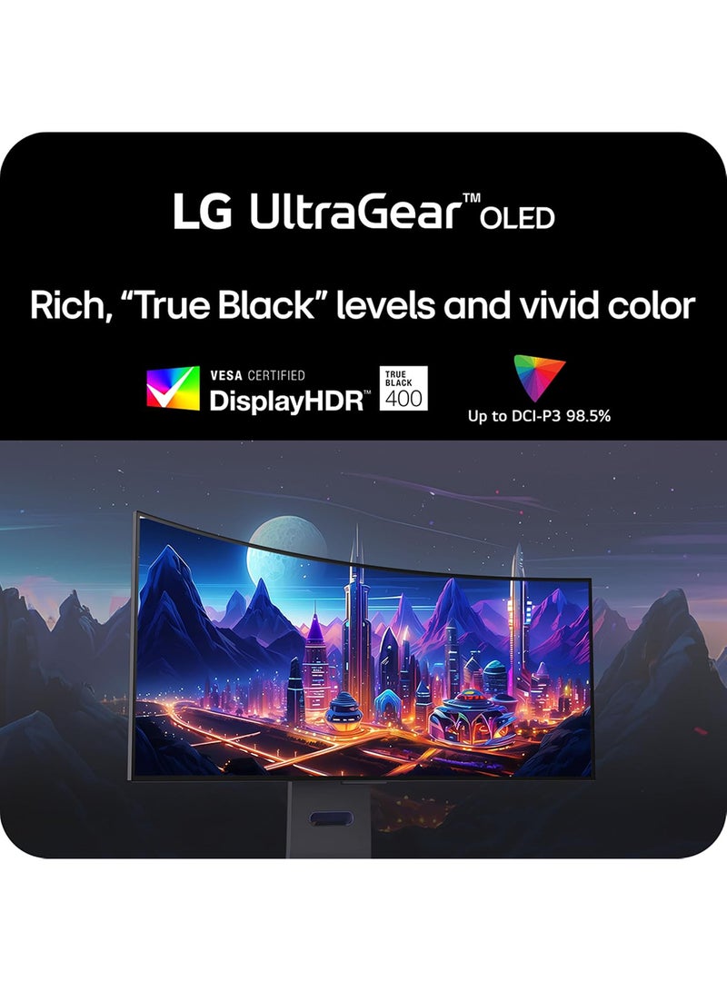 LG - 45 inch Ultragear OLED Curved Gaming Monitor WQHD 800R 240Hz 0.03ms DisplayHDR True Black 400 AMD FreeSync Premium Pro NVIDIA G-Sync HDMI 2.1 DisplayPort Tilt/Height/Swivel Stand 45GS95QE Black - Image 1