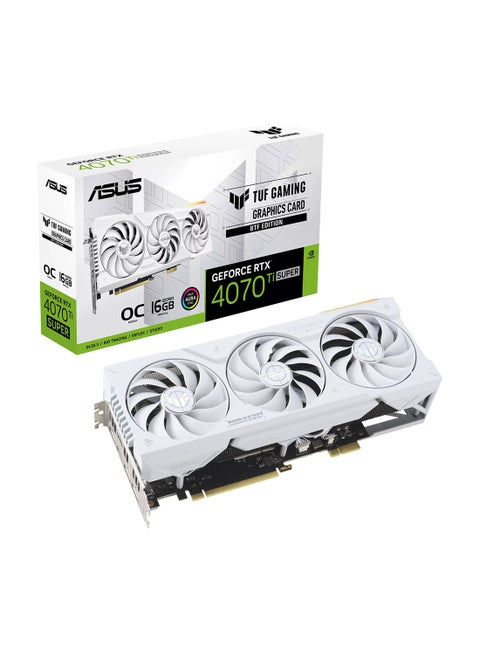 بطاقة رسومات TUF Gaming GeForce RTX 4070 Ti SUPER BTF OC، 16 جيجابايت GDDR6X 256 بت مع DLSS3، 2670 ميجاهرتز OC، سرعة ذاكرة 21 جيجابت في الثانية، 8448 CUDA Core، / PCI E 4.0، 2 * HDMI / 3 * DP، أبيض | 90YV0KI0-M0NA00