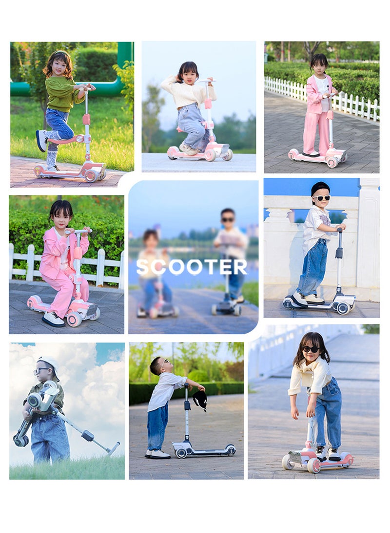 Kidle - 3-In-1 Children'S Electric Scooter Fixed Speed Flash Assist Wheels Detachable Seat Bluetooth Function 3 Seconds Folding Easy To Carry Suitable For 2-14 Years Old Children - Image 1