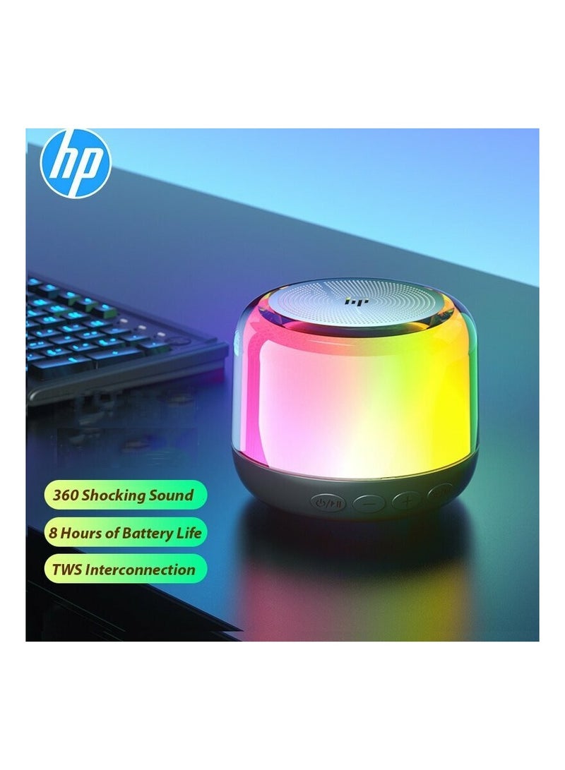 HP - BTS02 Bluetooth Speaker Desktop Speaker Stereo Bass RGB Light TWS Hands-free Call Wireless Speaker Black - Image 1