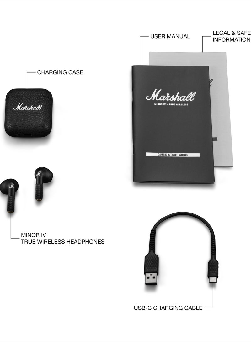 Marshall - Minor IV Bluetooth Earphones - Water Resistant Earphones Bluetooth Wireless Earbuds With 30+ Hours Playtime Black - Image 1