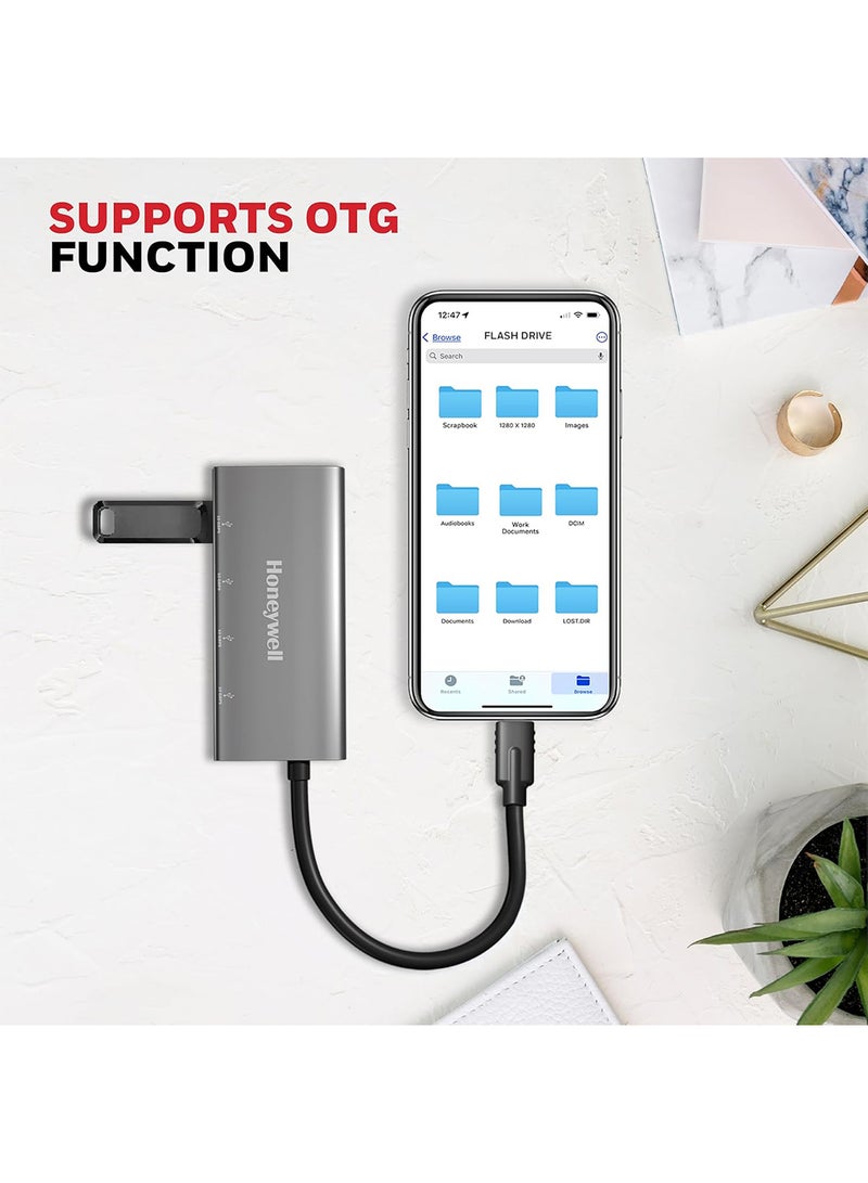 Honeywell Newly Launched Momentum Type C To 4 Port Type C Hub, 10Gpbs, 4 Type C 3.2 Gen2 Ports, Max Current 3000mA, Compatible with Smartphones, Tablets, Laptops, Printers, Portable Hard Drive & More Grey  - Image 5