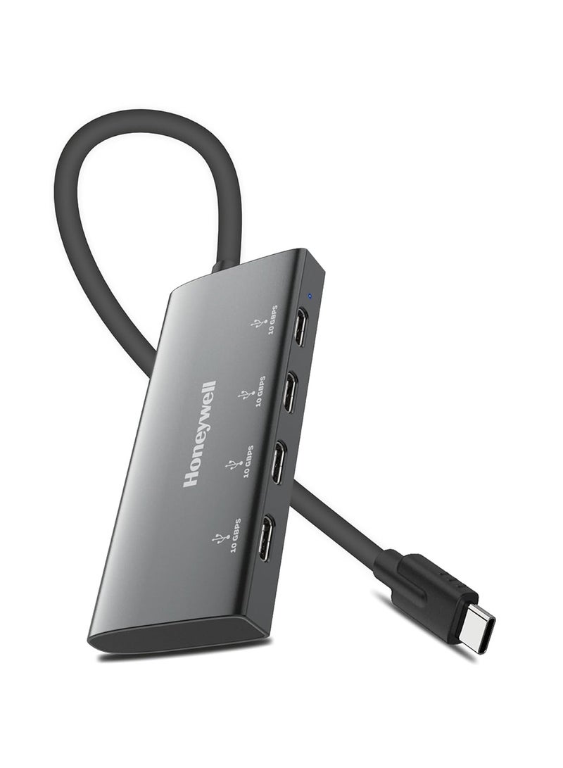 Honeywell Newly Launched Momentum Type C To 4 Port Type C Hub, 10Gpbs, 4 Type C 3.2 Gen2 Ports, Max Current 3000mA, Compatible with Smartphones, Tablets, Laptops, Printers, Portable Hard Drive & More Grey  - Image 1