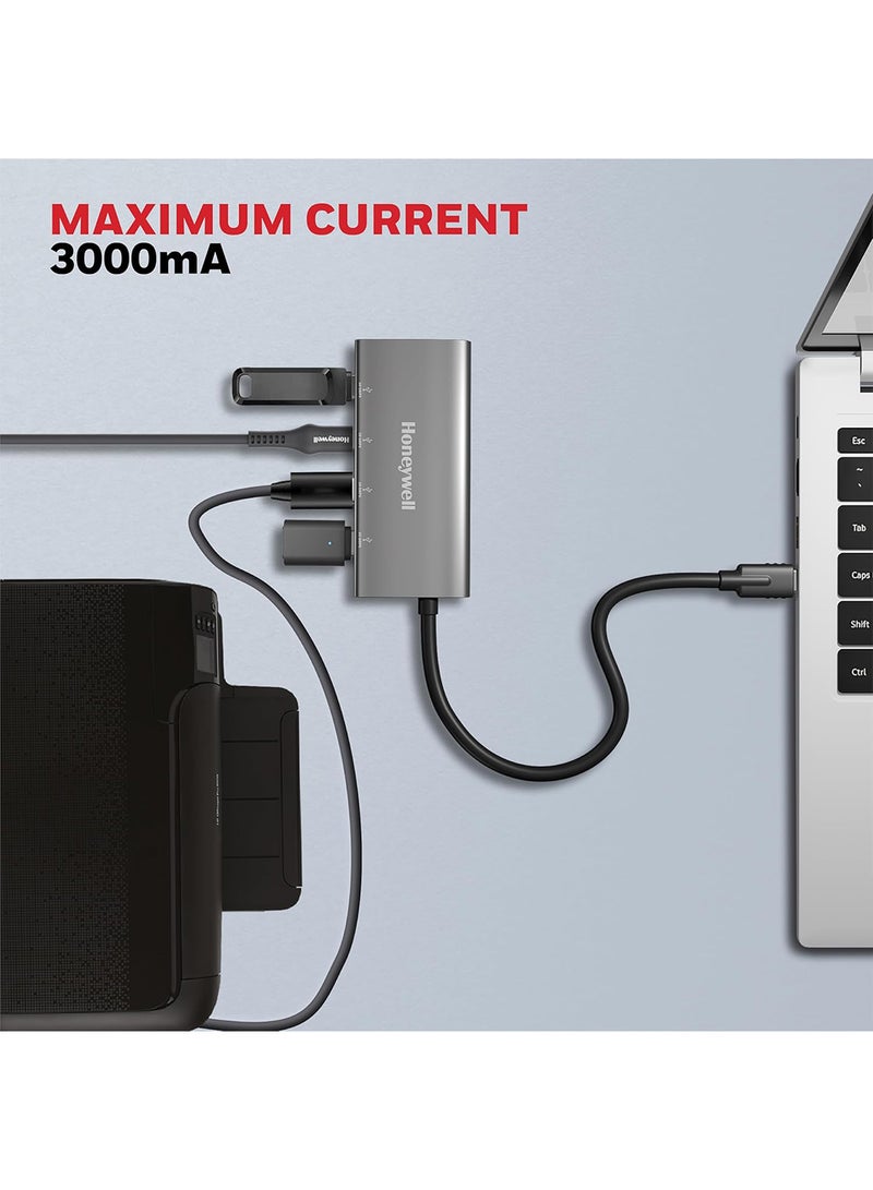 Honeywell Newly Launched Momentum Type C To 4 Port Type C Hub, 10Gpbs, 4 Type C 3.2 Gen2 Ports, Max Current 3000mA, Compatible with Smartphones, Tablets, Laptops, Printers, Portable Hard Drive & More Grey  - Image 4