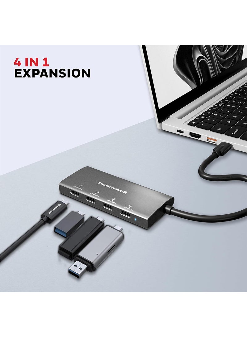 Honeywell Newly Launched Momentum Type C To 4 Port Type C Hub, 10Gpbs, 4 Type C 3.2 Gen2 Ports, Max Current 3000mA, Compatible with Smartphones, Tablets, Laptops, Printers, Portable Hard Drive & More Grey  - Image 2