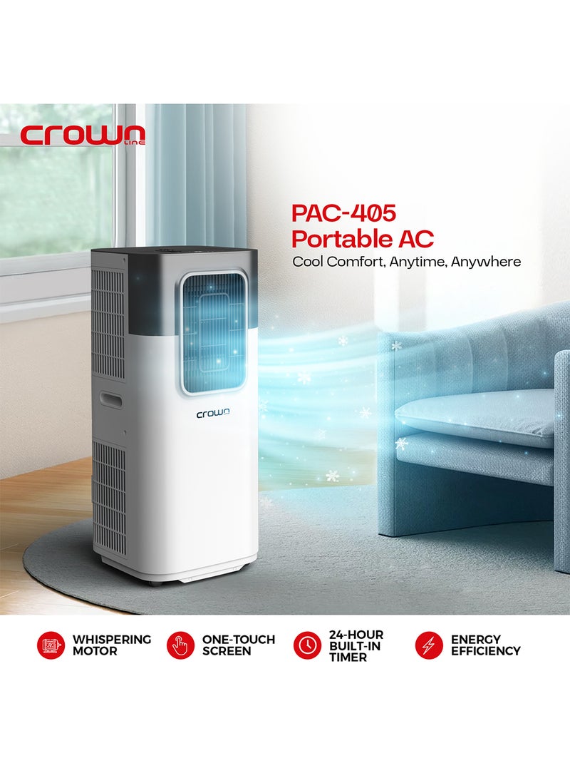 Crownline Portable Air Conditioner, 12,000 BTU (1 Ton), 4-in-1 Cooling, Dehumidifier, Fan, Auto Mode, 3 Fan Speeds, Touch Screen, Remote Control, 4H Timer, 18-32°C, 410m³/h Airflow 1350 W PAC-405 White  - Image 3