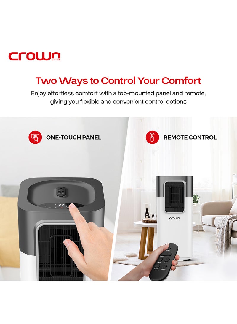 Crownline Portable Air Conditioner, 12,000 BTU (1 Ton), 4-in-1 Cooling, Dehumidifier, Fan, Auto Mode, 3 Fan Speeds, Touch Screen, Remote Control, 4H Timer, 18-32°C, 410m³/h Airflow 1350 W PAC-405 White  - Image 4