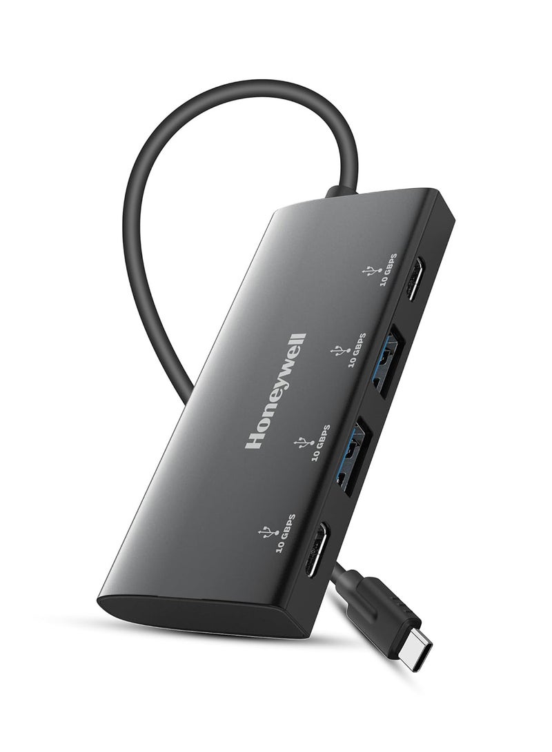 Honeywell Newly Launched Momentum Type C 4 In 1 Hub, 10Gpbs Transfer Speed, 2 Type C & 2 USB 3.2 Gen2 Port, Max Current 3000mA, Easy Plug & Play, Universally Compatible with all Type C Port devices Grey  - Image 1