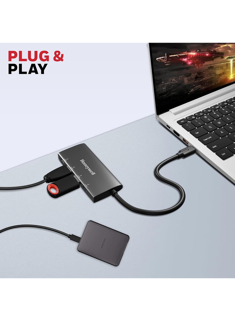 Honeywell - Newly Launched Momentum Type C 4 In 1 Hub, 10Gpbs Transfer Speed, 2 Type C & 2 USB 3.2 Gen2 Port, Max Current 3000mA, Easy Plug & Play, Universally Compatible with all Type C Port devices Grey - Image 1