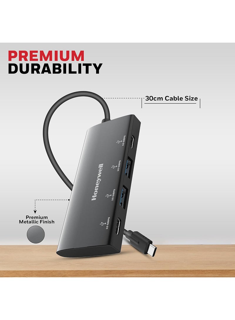 Honeywell - Newly Launched Momentum Type C 4 In 1 Hub, 10Gpbs Transfer Speed, 2 Type C & 2 USB 3.2 Gen2 Port, Max Current 3000mA, Easy Plug & Play, Universally Compatible with all Type C Port devices Grey - Image 1