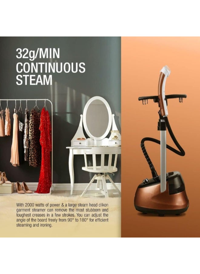 كليكون Garment Steamer With Height Adjustable Ironing Board, 45 second heating time, Heat Insulated Steam Hose, 2 Years Warranty 2.2 L 2000 W CK4036 Brown/Black  - Image 2
