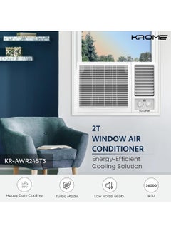Krome 2 Ton Window Air Conditioner, 24000 BTU, R410a Gas,Rotary Compressor, Energy Efficient, Low Noise, Maximum Cooling, Mechanical Control, Turbo Mode, 1 Year Warranty KR-AWR24ST3 White  - Image 2