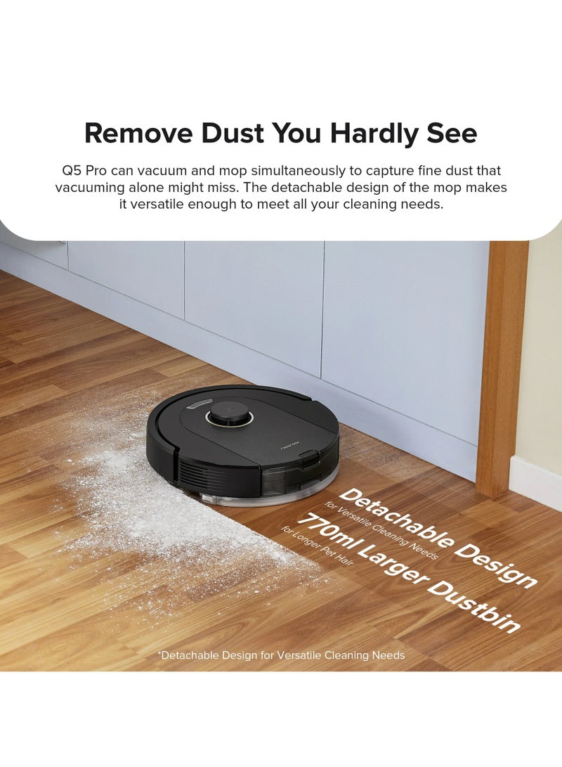 roborock - Robot Vacuum And Mop With Auto-Empty Dock, 770ml Large Dustbin For Pet Hair 2.4 L 60 W Q5 Pro+ Black - Image 1