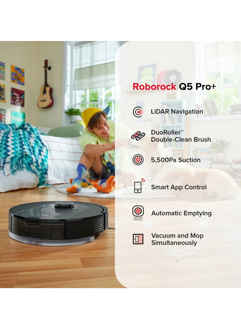roborock - Robot Vacuum And Mop With Auto-Empty Dock, 770ml Large Dustbin For Pet Hair 2.4 L 60 W Q5 Pro+ Black - Image 1
