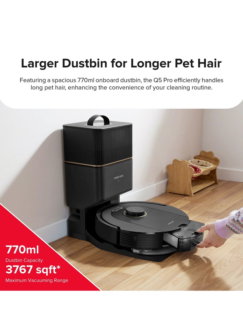 roborock - Robot Vacuum And Mop With Auto-Empty Dock, 770ml Large Dustbin For Pet Hair 2.4 L 60 W Q5 Pro+ Black - Image 1