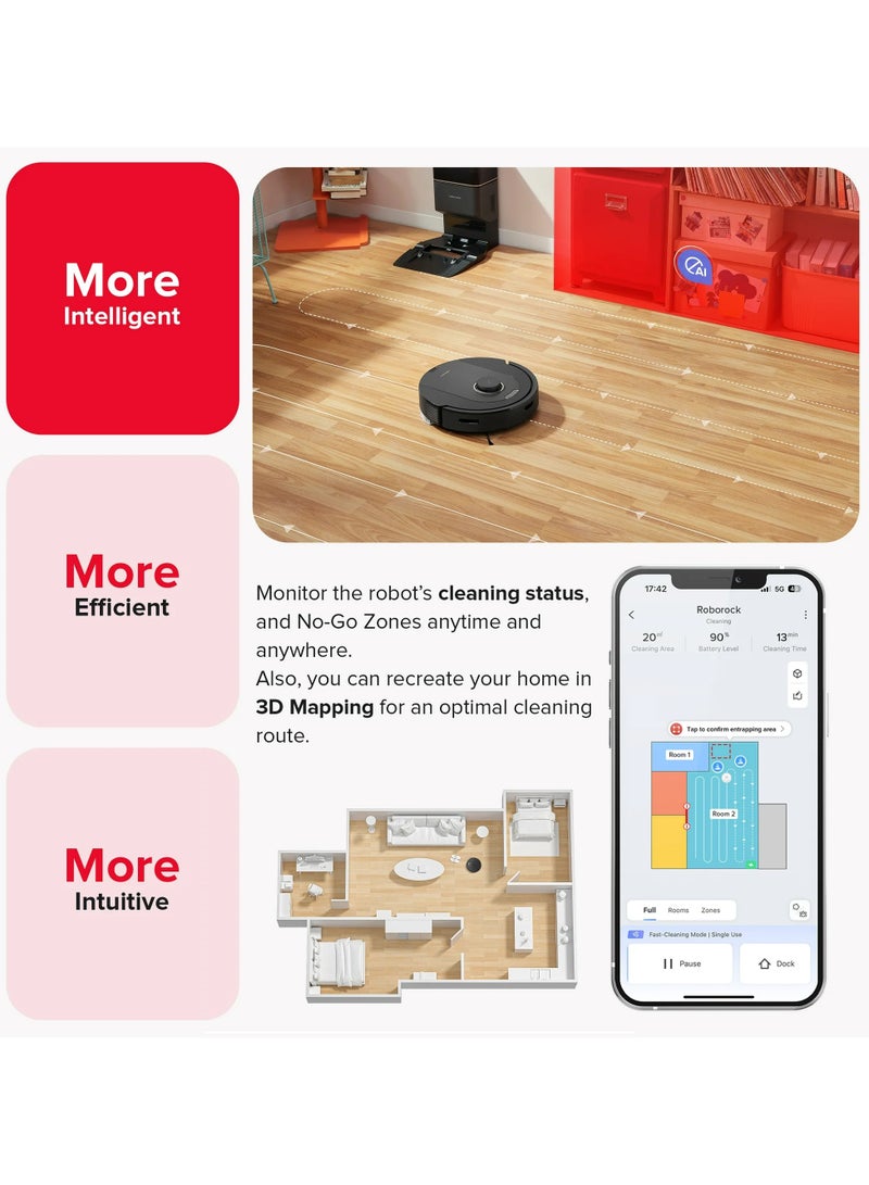 roborock - Robot Vacuum And Mop With Auto-Empty Dock, 770ml Large Dustbin For Pet Hair 2.4 L 60 W Q5 Pro+ Black - Image 1