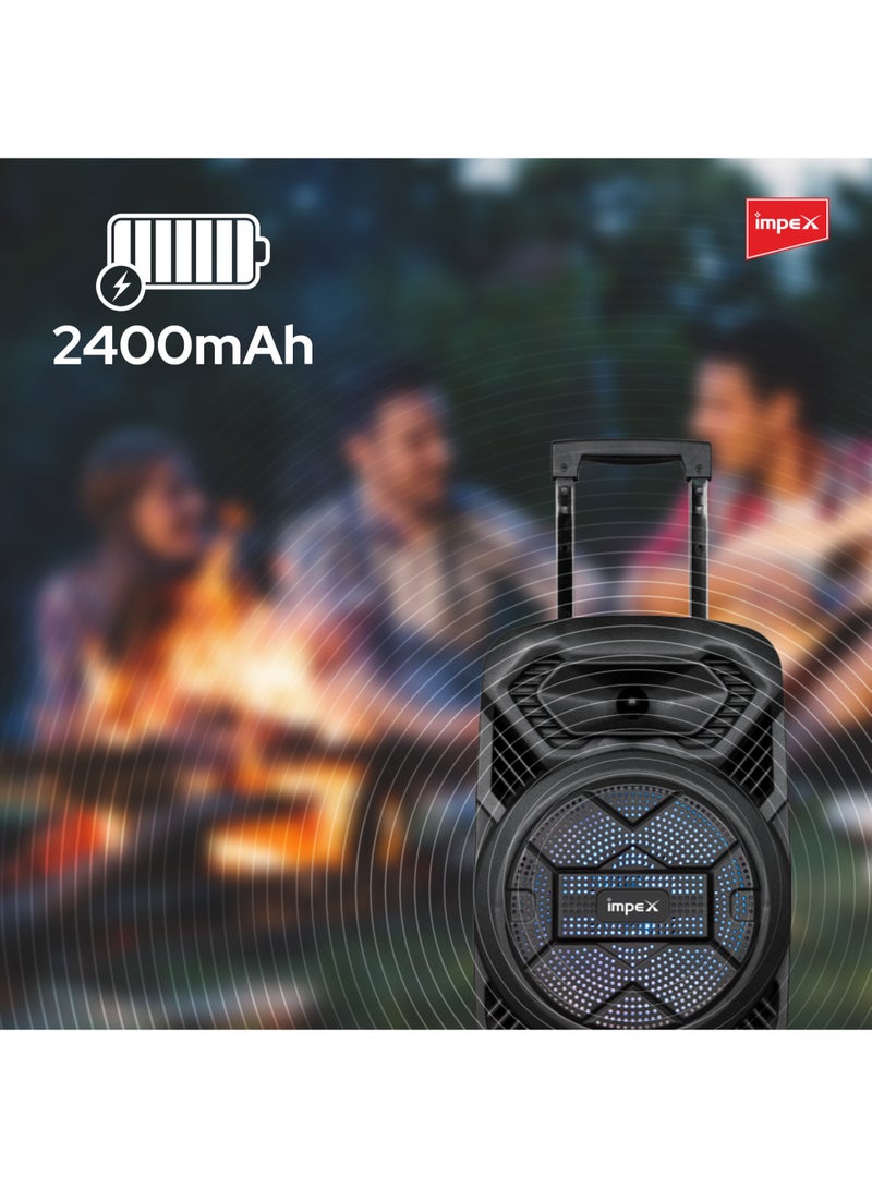 Impex Portable Trolley Speaker 800W(PMPO) With Wireless Mic And Remote Control, Rechargeable 2400mAh Battery, LED DJ Light Party Bluetooth Speaker, FM\USB\TF\BT\TWS,2 Years Warranty Black  - Image 4